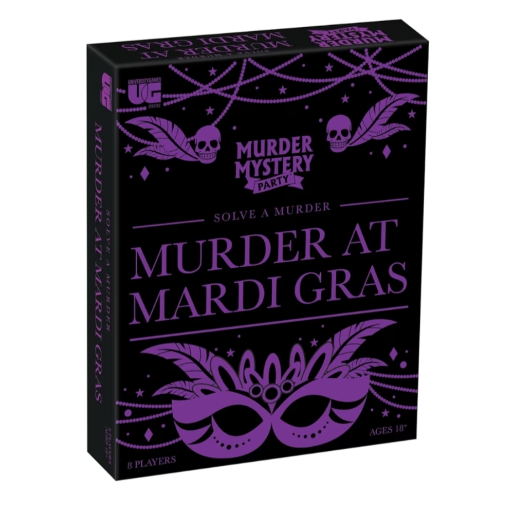University Games Murder at Mardi Gras Board Game - Black and Purple NWT